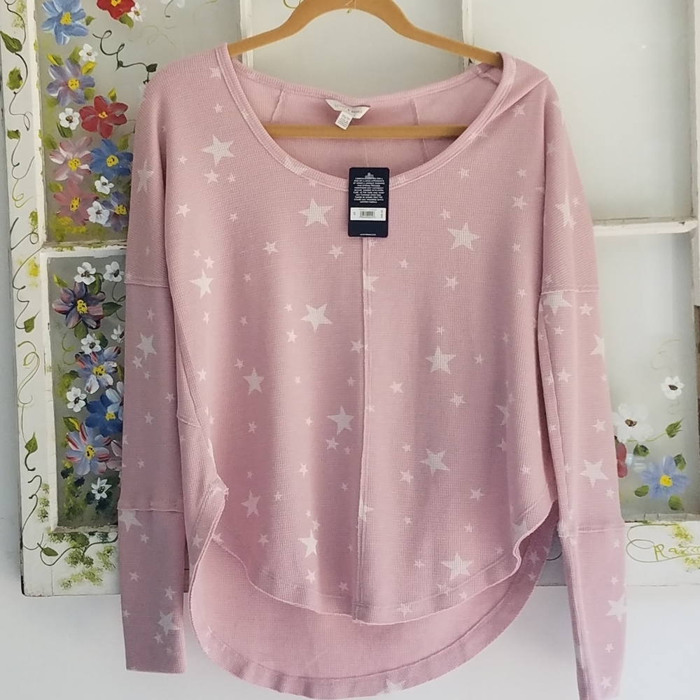 NWT Lucky Brand  Pink Long Sleeve Tee Star print  Size XS